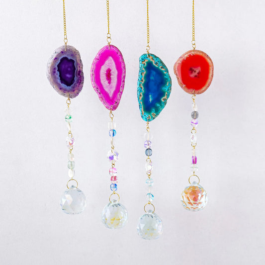 1PC Natural Colorful Agate Slices Sun Catcher Hanging DIY Wind Chime indow Drop Bell Christmas Tree Home Decor Kristalle